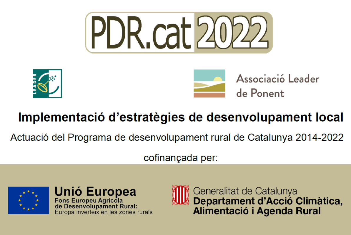 PDR.cat 2022. Implementació d’estratègies de desenvolupament local. Associació Leader de Ponent. Cofinançat per la Unió Europea (FEADER) i la Generalitat de Catalunya